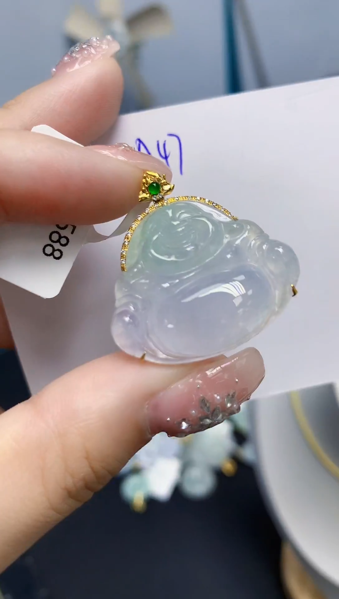 颈饰18K金镶嵌翡翠天然缅甸翡翠A货翡翠百元以上9元证书费自理