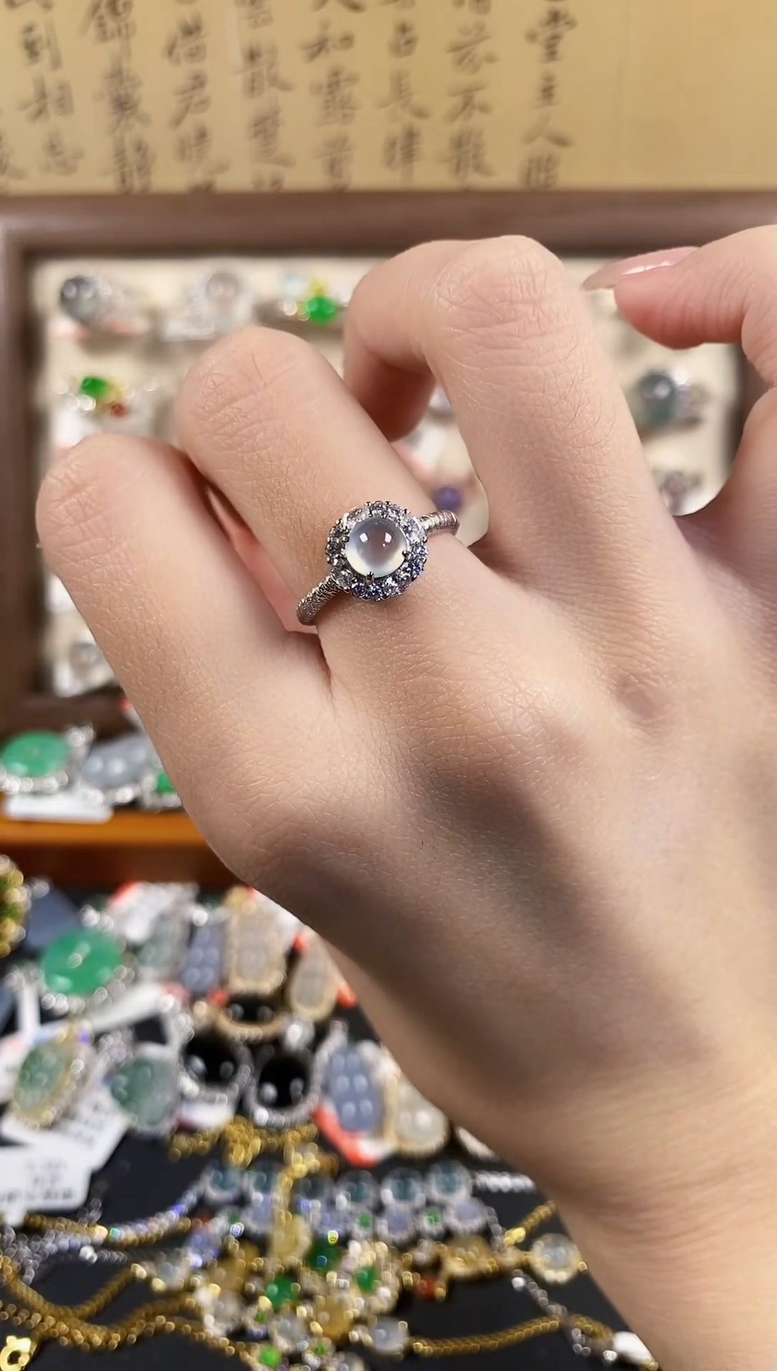 银S925镶嵌戒指翡翠 天然A货翡翠73