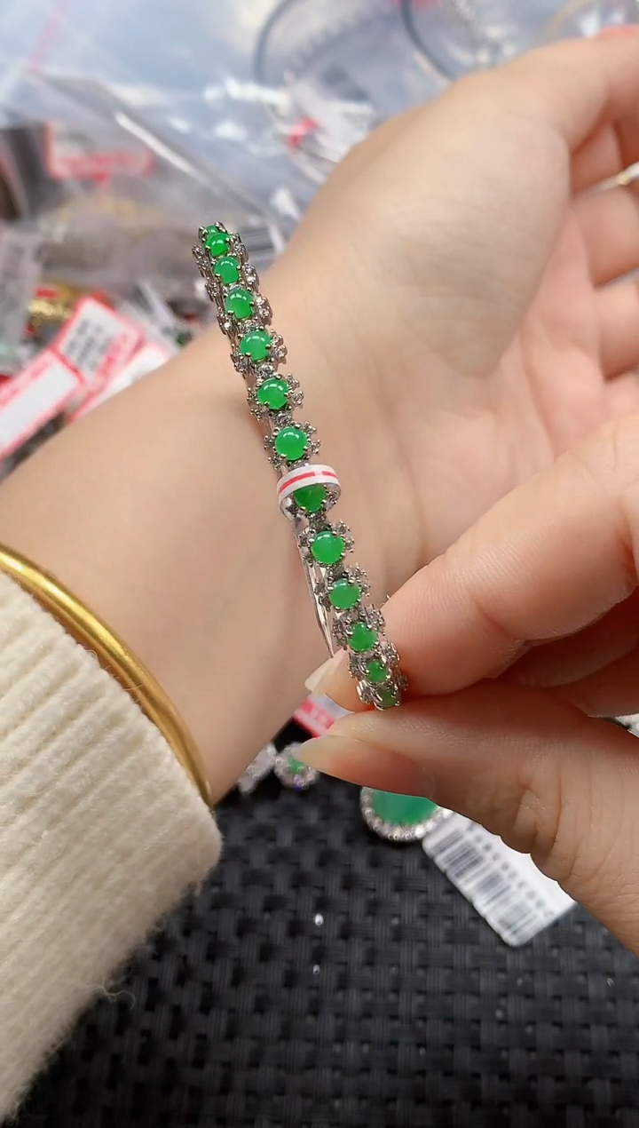 银S925镶嵌戒指翡翠天然A货缅甸翡翠