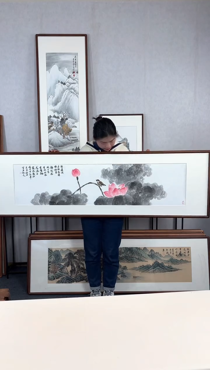 【闪购商品】国画手绘*荷花*52*172cm实木框