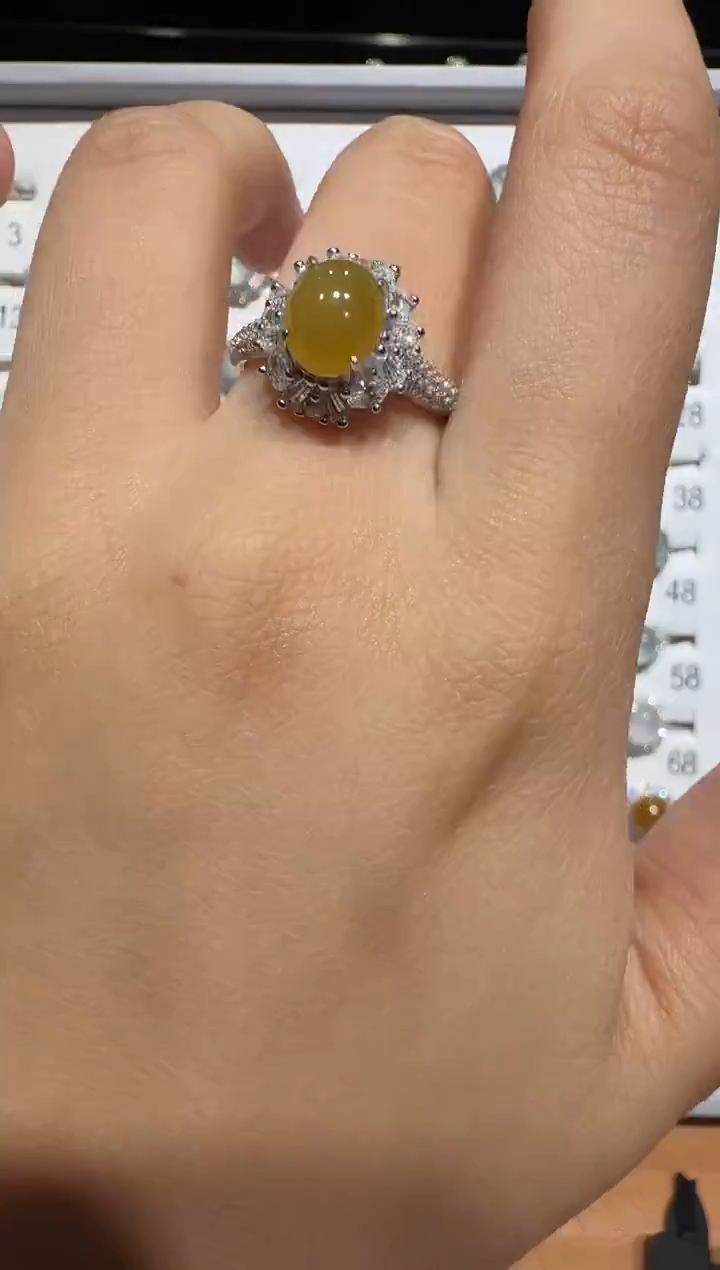 银S925镶嵌戒指翡翠925银镶翡翠戒指镶嵌136