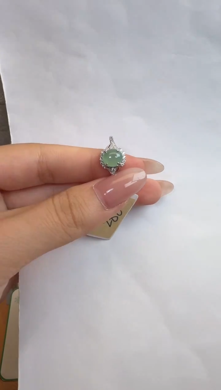 银S925镶嵌戒指翡翠通体925银镶缅甸A货翡翠戒指