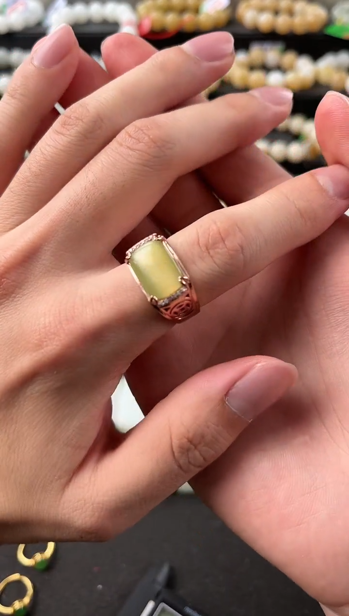 【闪购商品】和田玉戒指未镶嵌俄碧猫眼戒指微色差