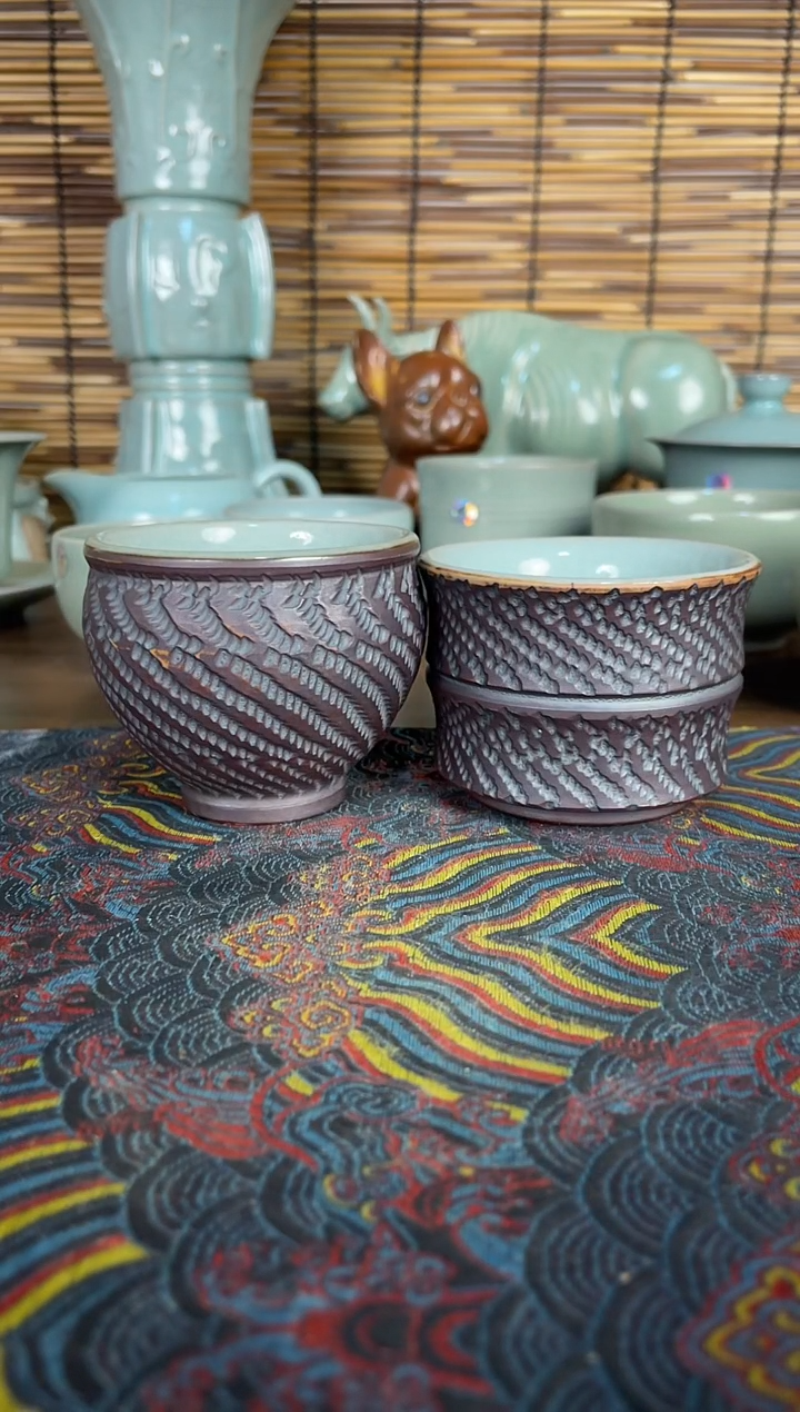 其他瓷手工跳刀鸡心杯1只+竹节杯1只