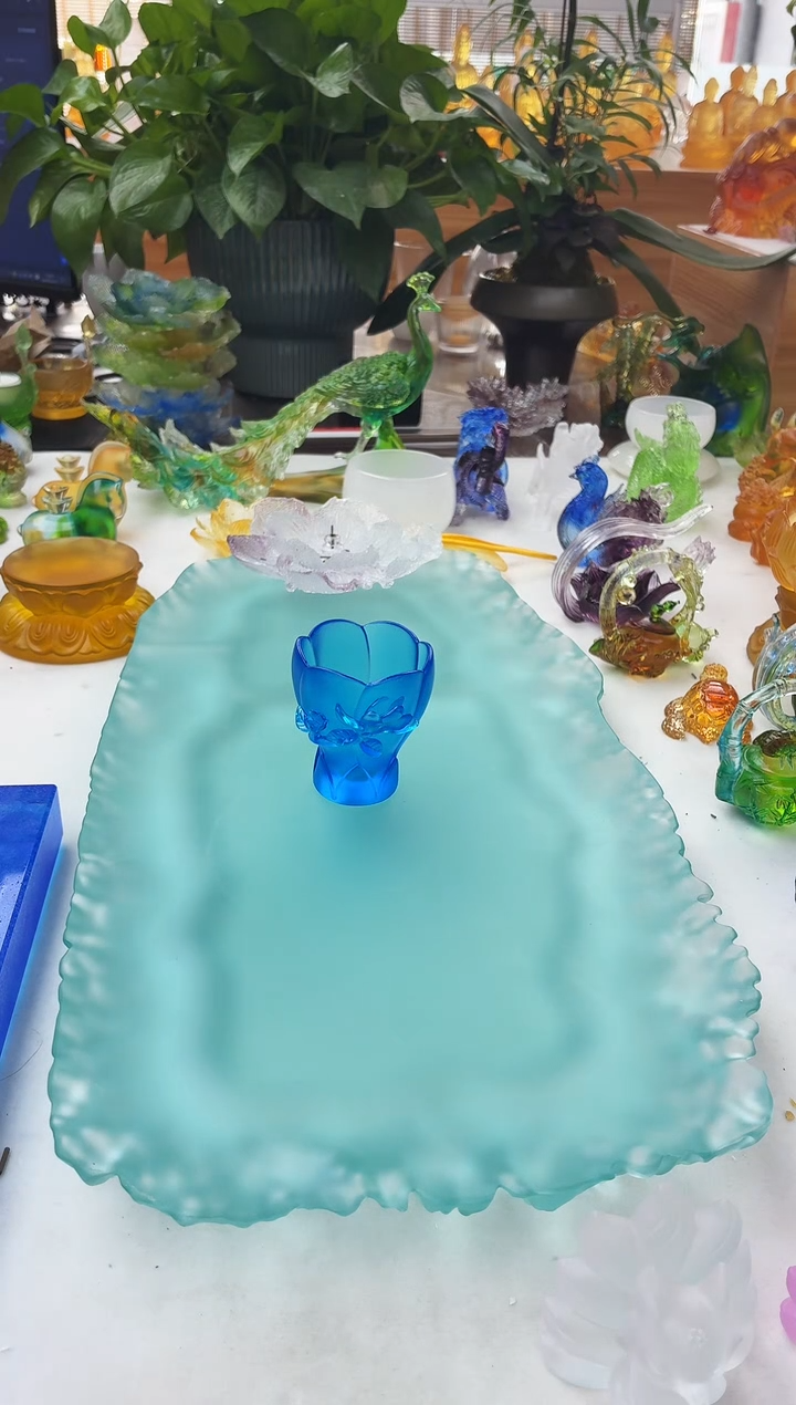 手工艺品琉璃蓝色兰花杯