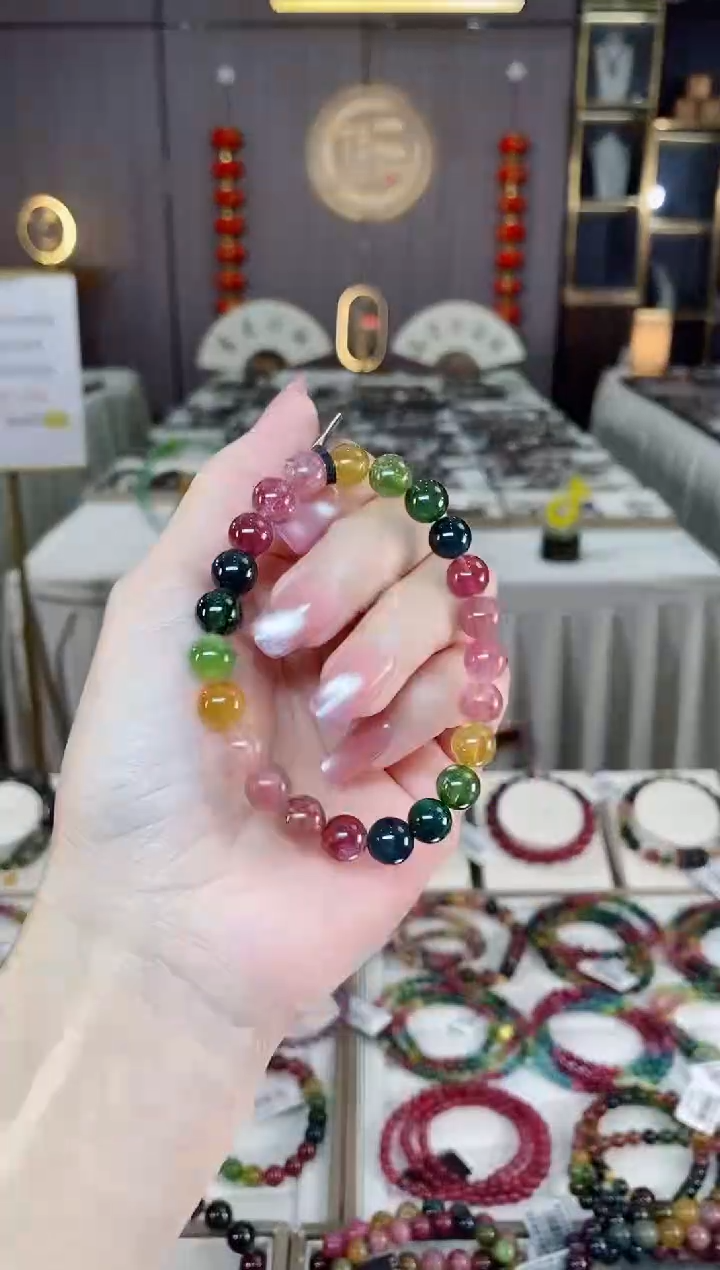 未镶嵌老矿碧玺彩虹单圈手串8mm+碧玺hon多样性发货一条