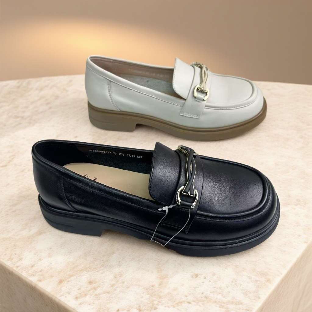 牛皮女鞋防磨深口低跟纯色牛皮乐福鞋单鞋豆豆鞋四季鞋舒适05861