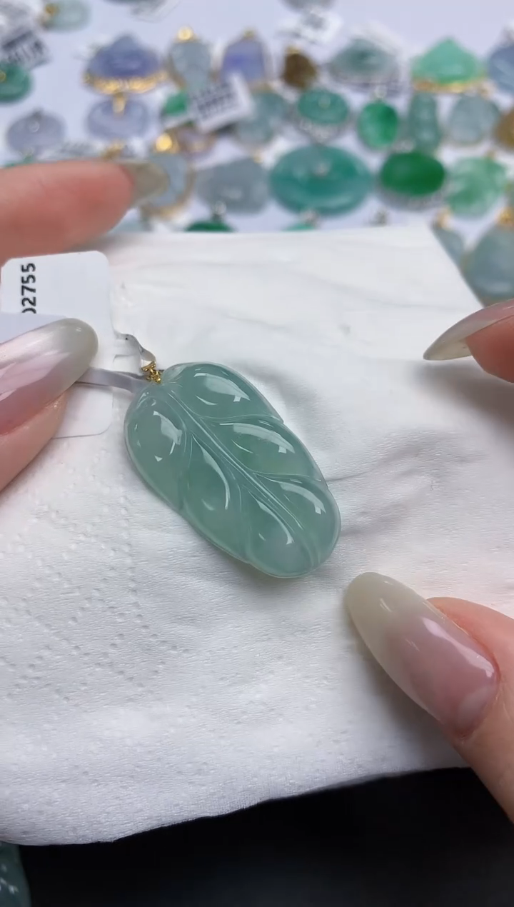 【闪购商品】翡翠颈饰18K金镶嵌天然缅甸翡翠A货1