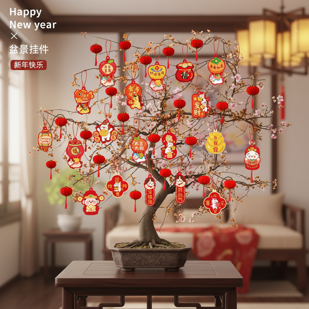 映菲寻2026新款马年福字小挂件新年盆栽绿植装饰春节过年场景布置