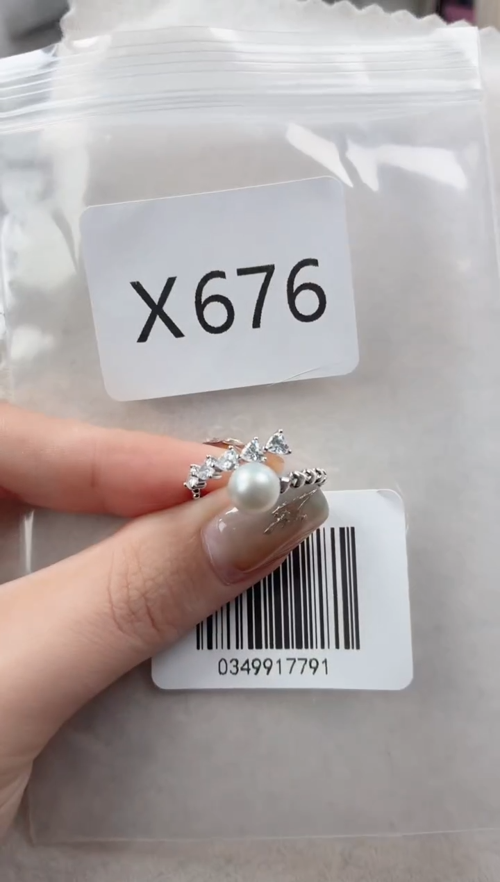 银S925镶嵌戒指海水珍珠X676