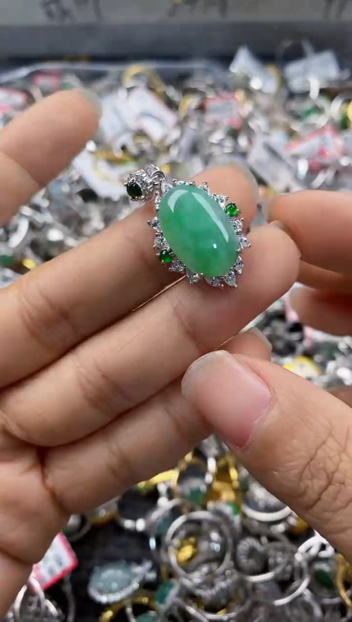 银S925镶嵌戒指翡翠444---5