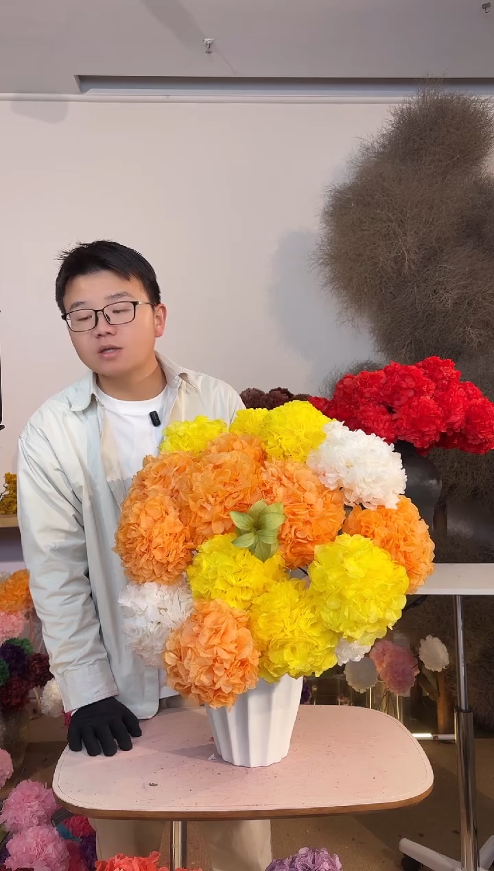 漂色永生大叶绣球花球5枝  香槟2/金黄2/白1