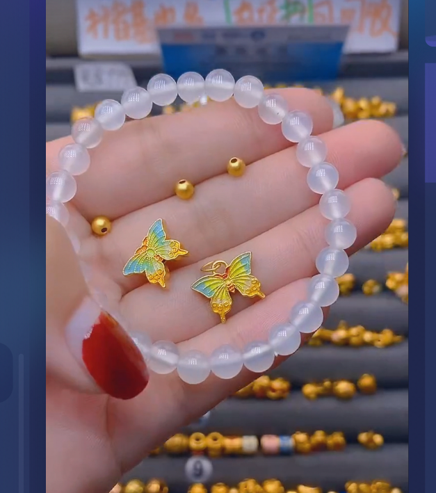 足金999蝴蝶+蝴蝶提溜+卡3古4玛 瑙/多样性发