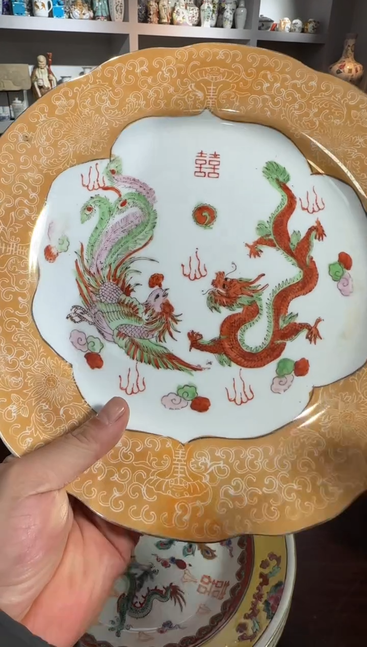盘567时期景德镇陶瓷电光釉开窗喜字盘直径27CM