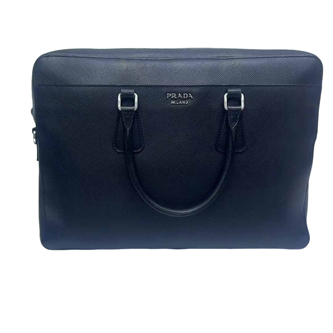 95新 Prada/普拉达 普拉达经典黑色全皮手提公文包（1009）