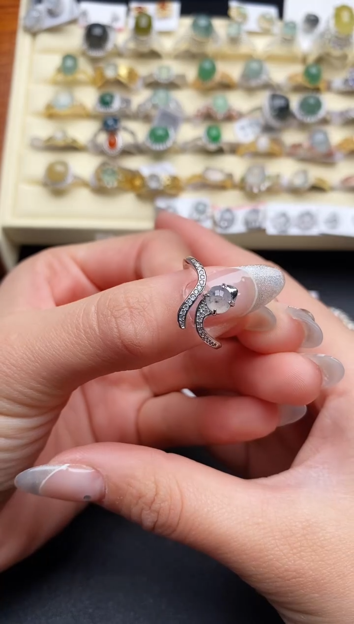【闪购商品】翡翠戒指银S925镶嵌3333333+7