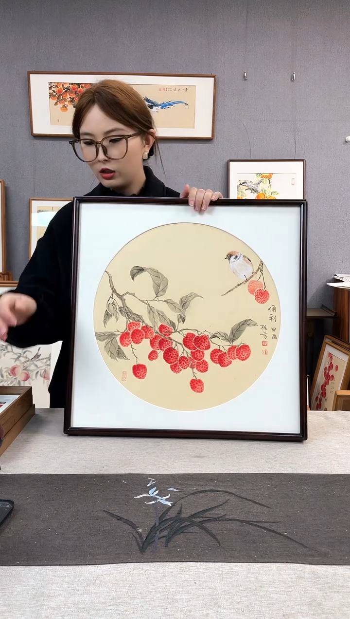 【闪购商品】国画武桂芳-手绘带框作品-52*52-荔枝