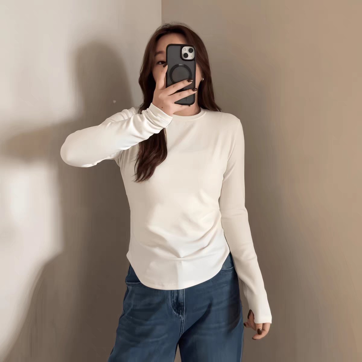 2025新款大码女装加厚收腰显瘦打底高端T恤百搭常规秋冬#3923