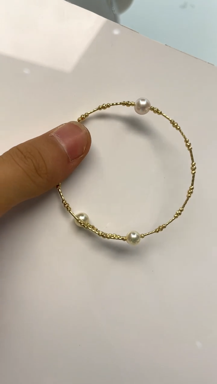 18K金镶嵌手镯海水珍珠7-8 6-7