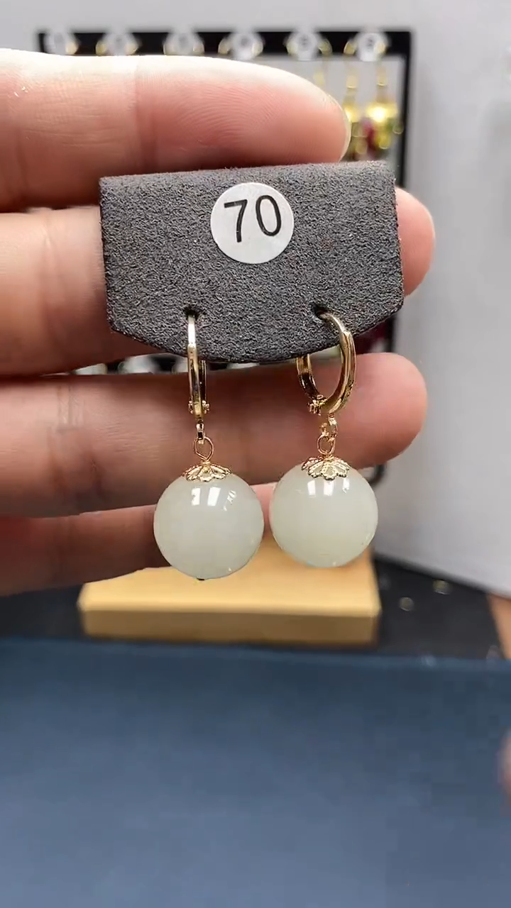 【闪购商品】和田玉耳饰银S925镀金镶嵌尺寸14mm耳扣08