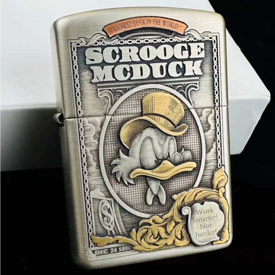 ZIPPO打火机纯银盔甲暴富鸭史高治罗曼布丁大师雕刻男士送礼DYJ1