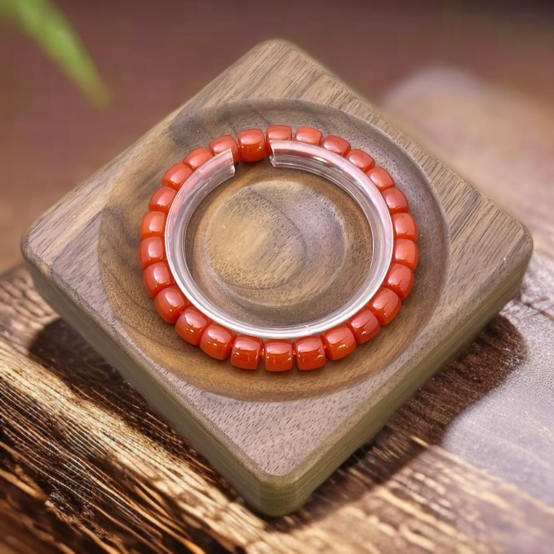 【恩上珠宝】天然玉石 131 柿子红直切8mm