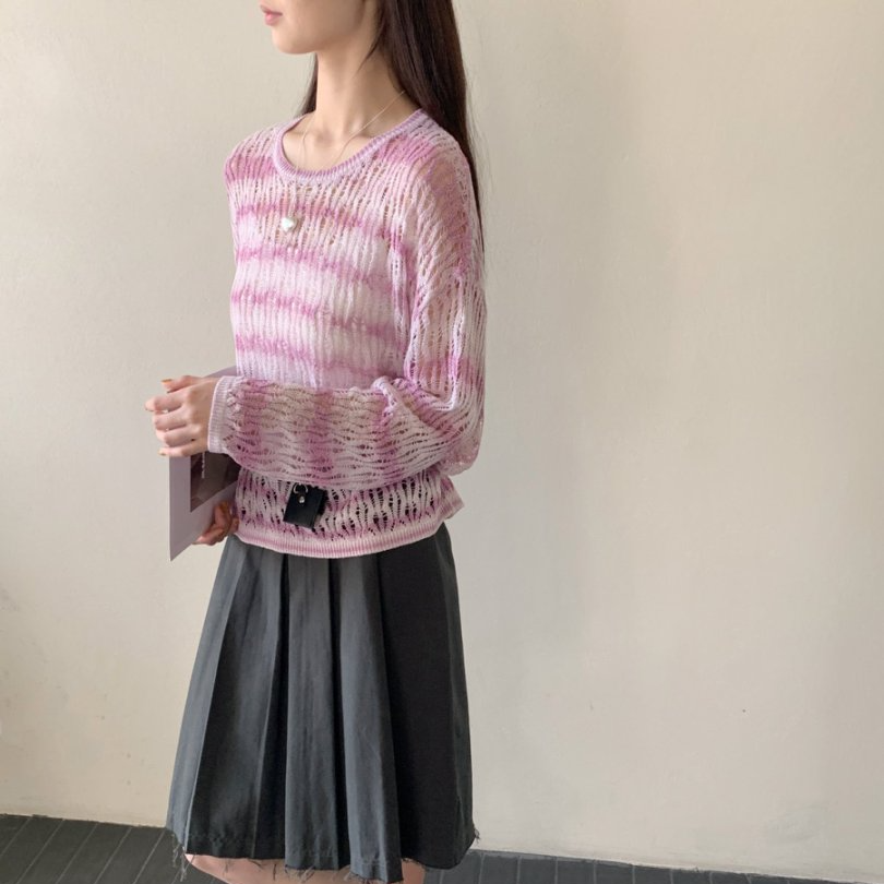 【素简.500103】春夏新款彩虹包缠纱渐变条纹女装针织衫（5.10福利）