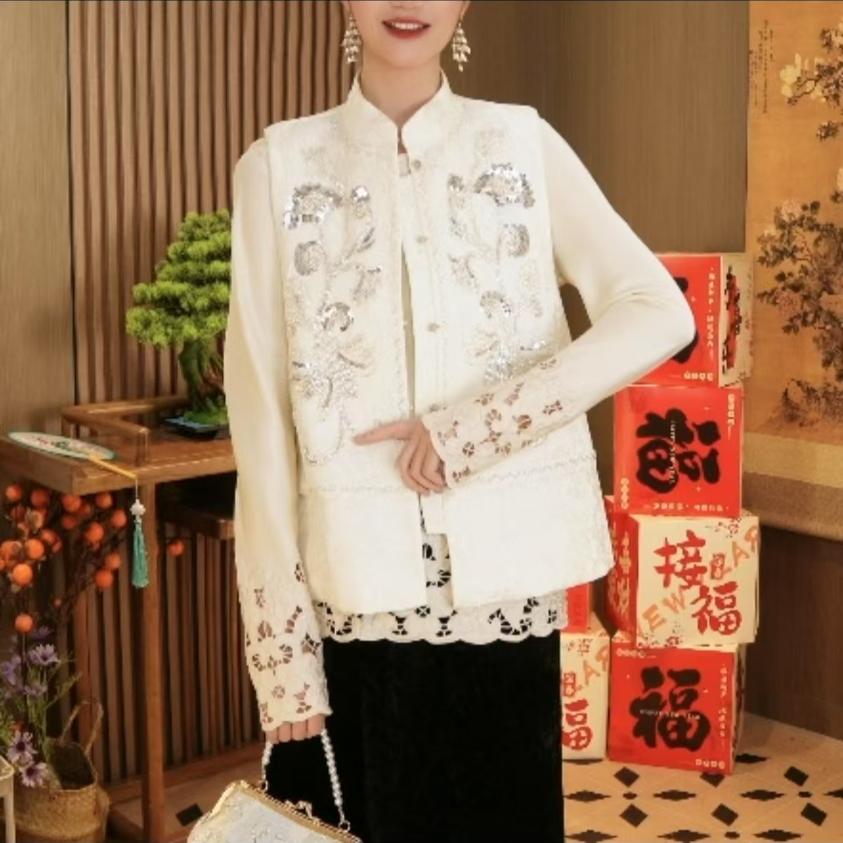 暗香疏影｜春夏款刺绣国风女装马甲2025A324-安娅