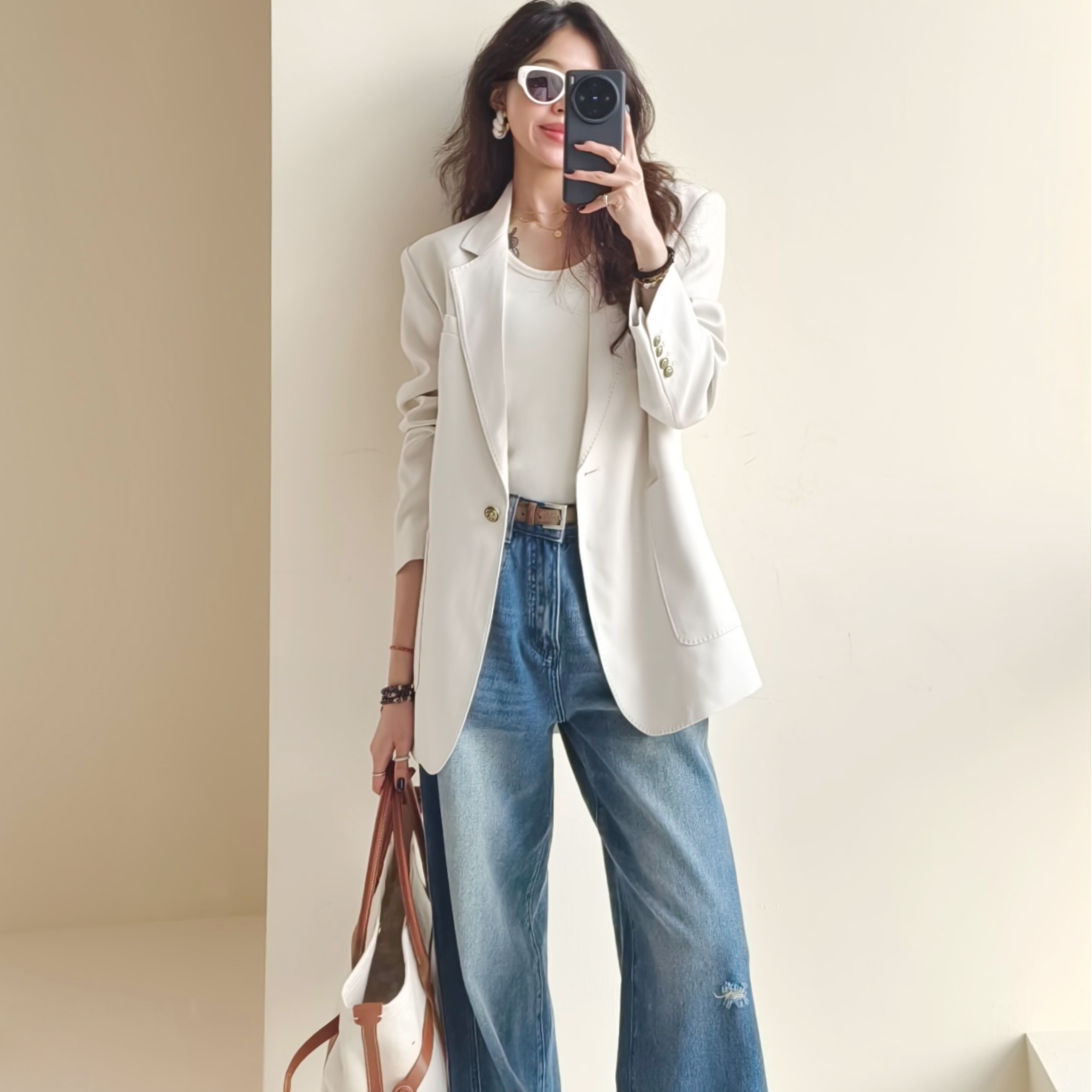 美洋MEIYANG 橄榄西装 斜纹肌理简约干练通勤休闲宽松西服外套R