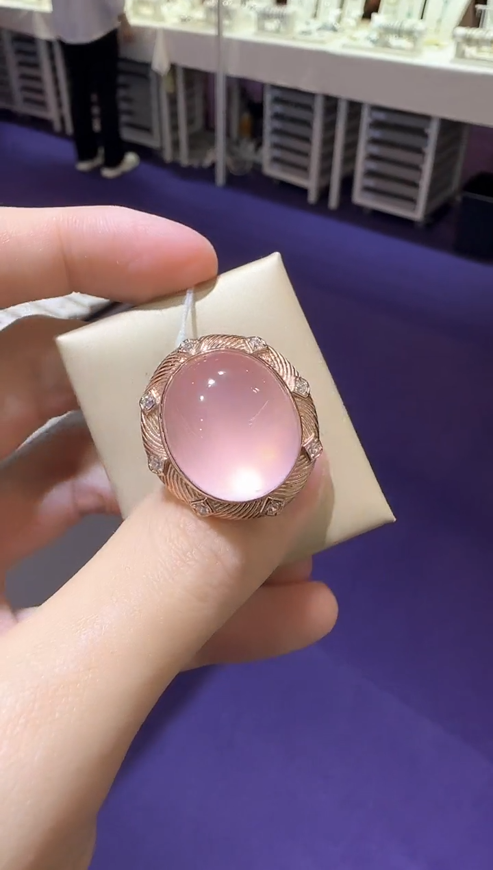 【闪购商品】芙蓉石戒指银S925镶嵌14*16mm星光粉水晶