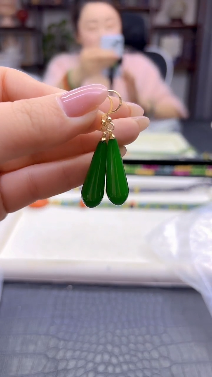 14K金镶嵌和田玉耳饰DIY款E74