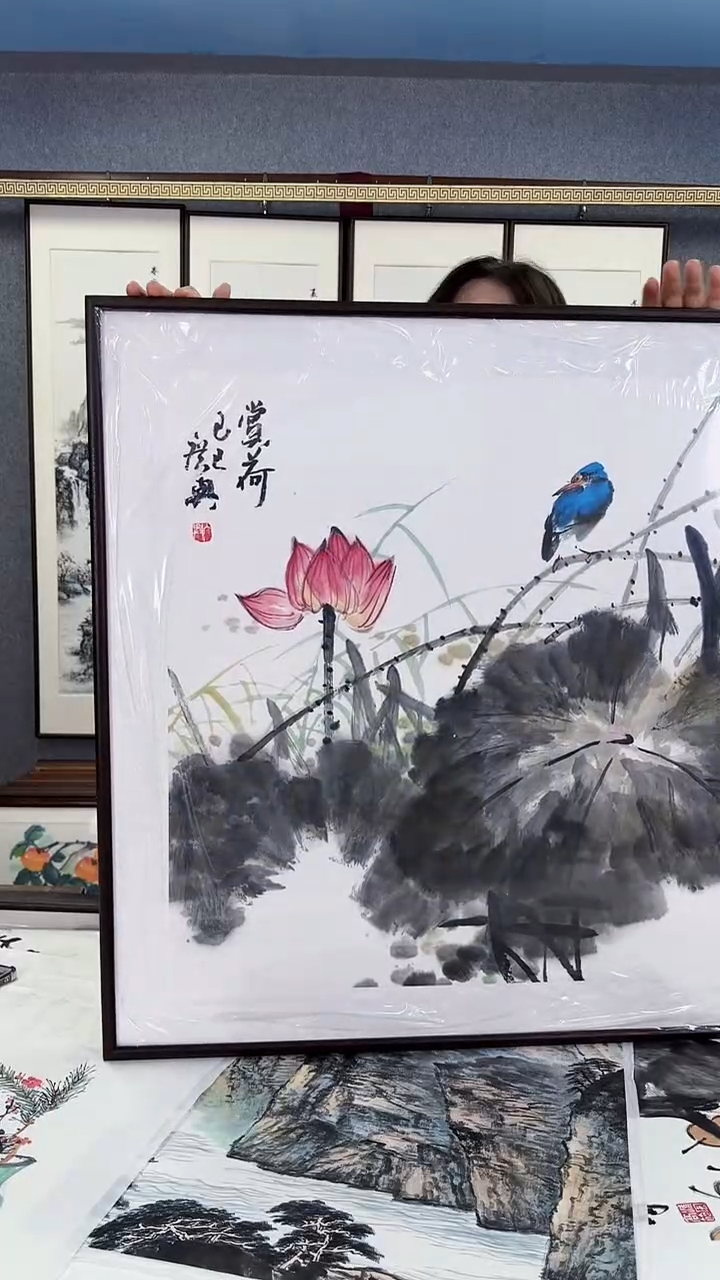 国画实木装裱 荷花 80*80