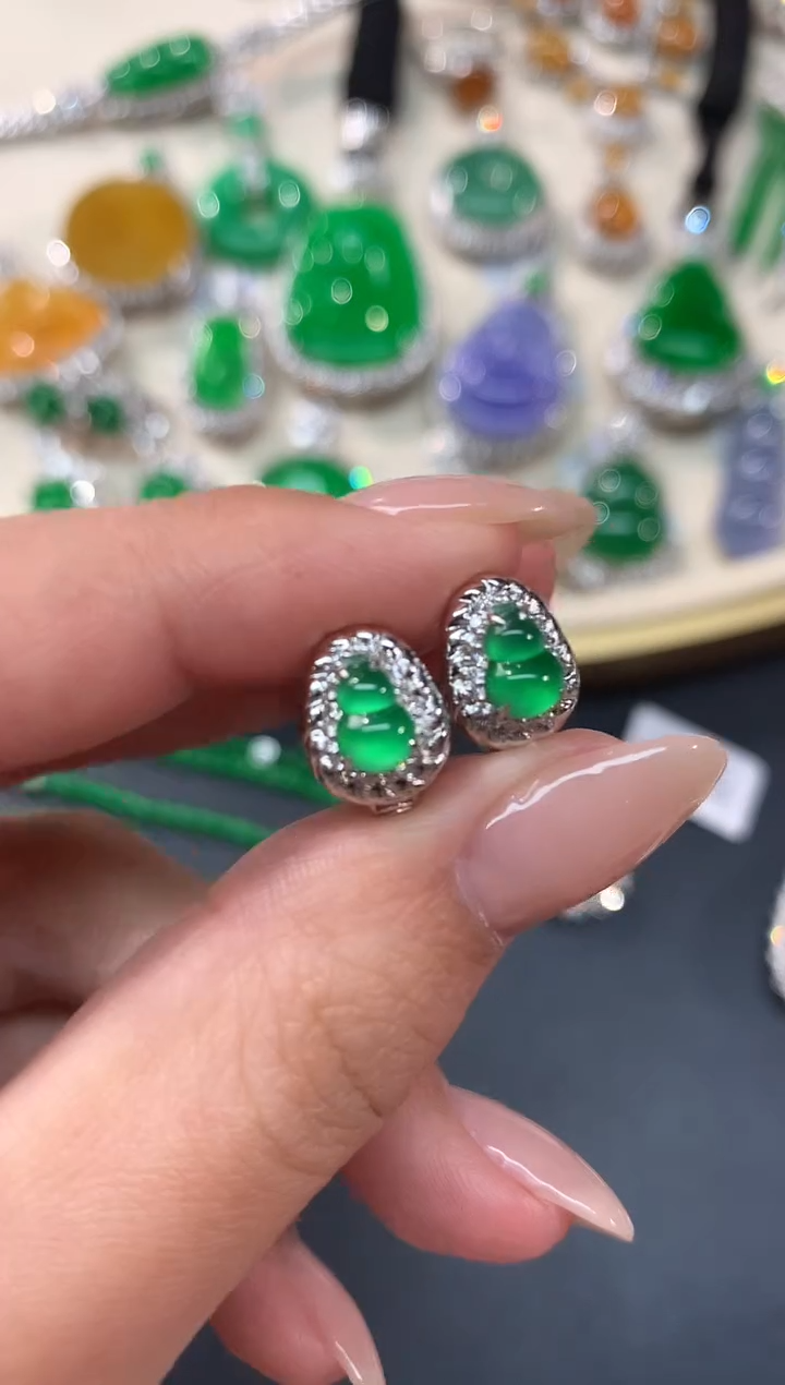 【闪购商品】翡翠耳饰18K金镶嵌耳饰A378|6800