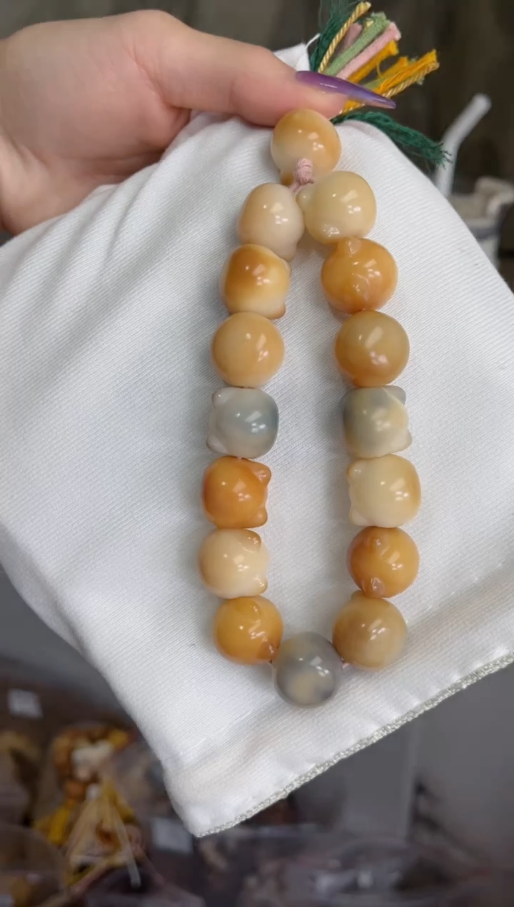菩提根/象牙果手串w98干磨奶咖猫猫头18mm手持