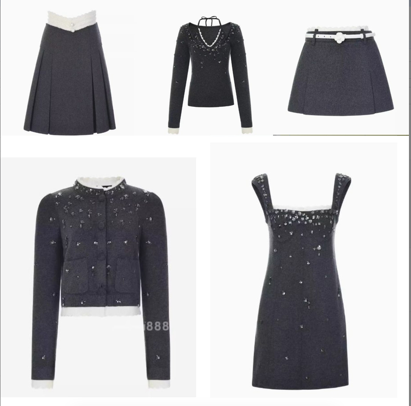 LIULIU 早秋新款重工钉钻高级感灰色系列针织开衫上衣套装