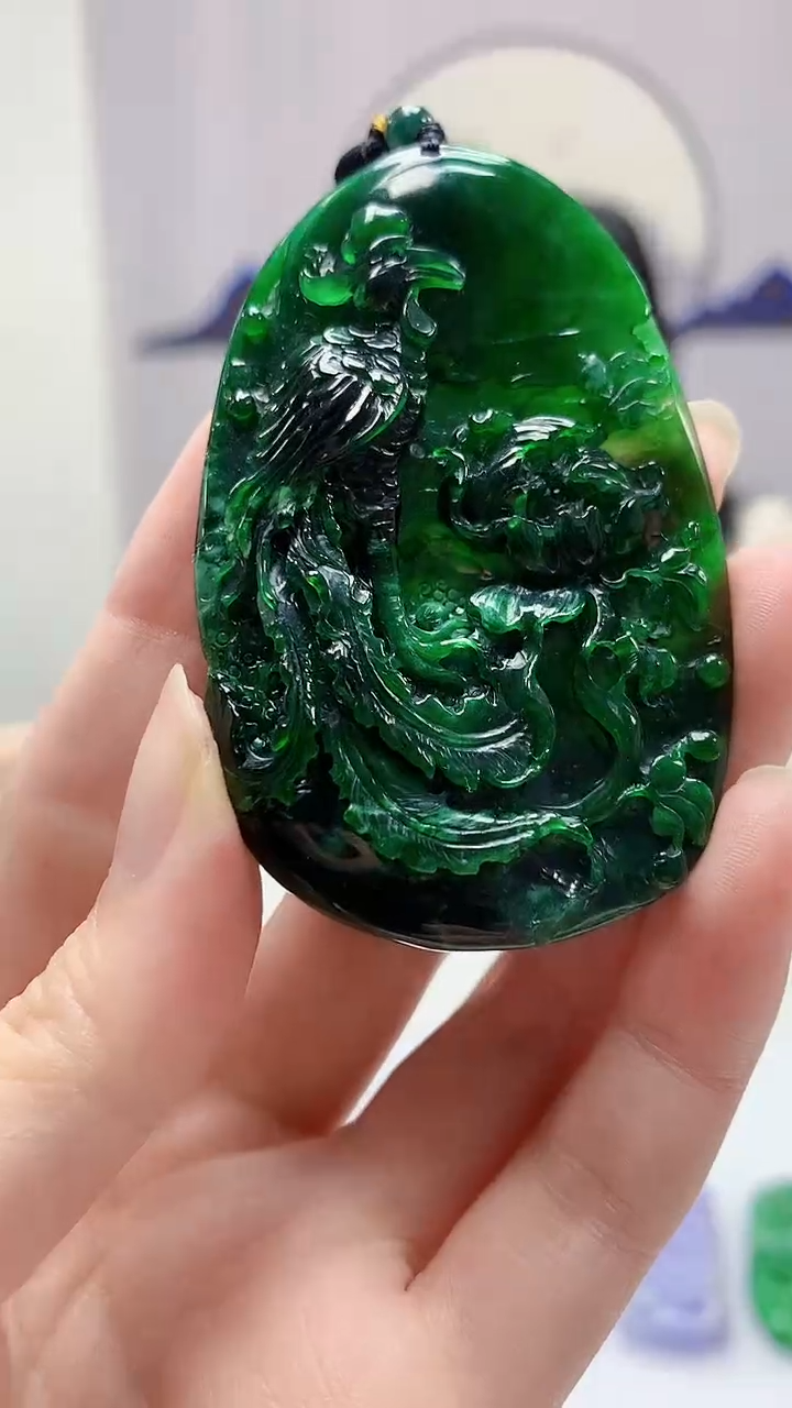 【闪购商品】定制翡翠未镶嵌4852zm-毛货挂件凤凰212赠珠链