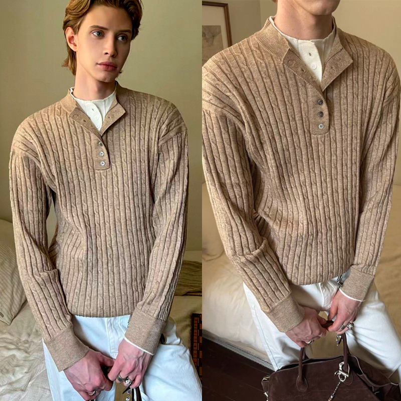 【线上商店】老钱风高智感假两件亨利针织polo衫毛衣秋季扭花纹理感