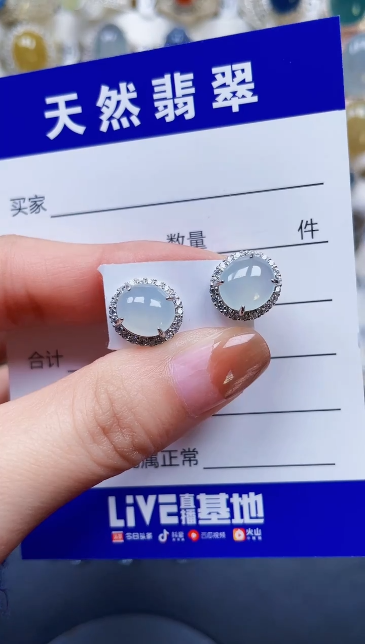 银S925镶嵌翡翠耳饰254