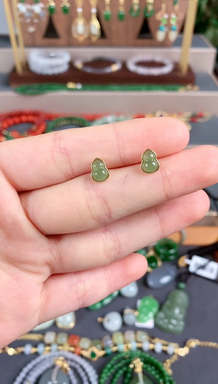 银S925镶嵌和田玉耳饰1