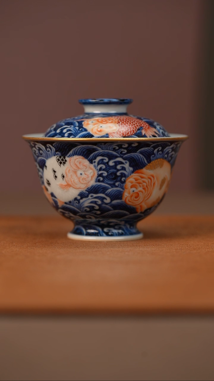 又见春风兰寿鱼盖碗