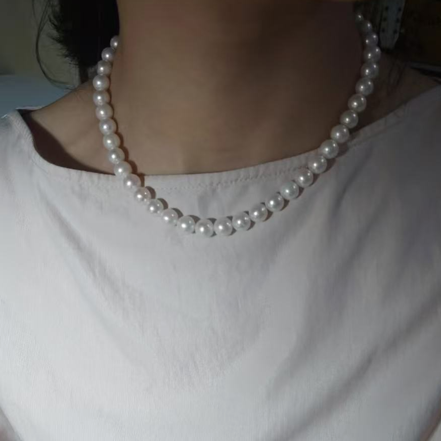 9-10mm 14K金 正圆极光淡水珍珠项链带五星大证DF125