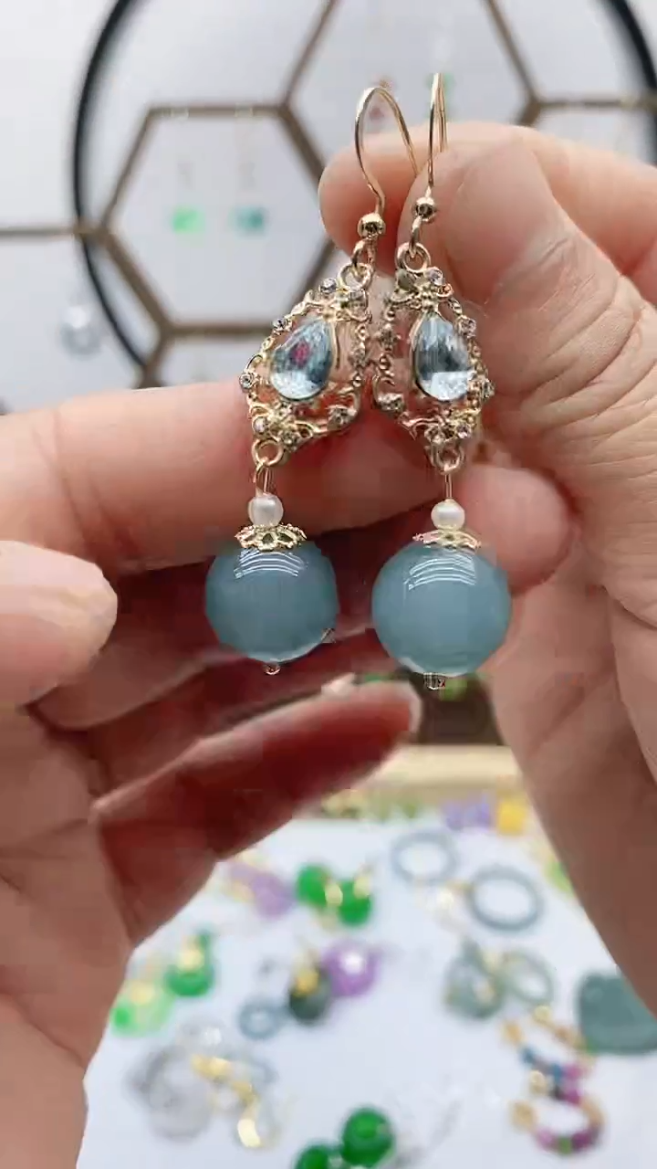 未镶嵌石英质玉（天山翠）耳饰198