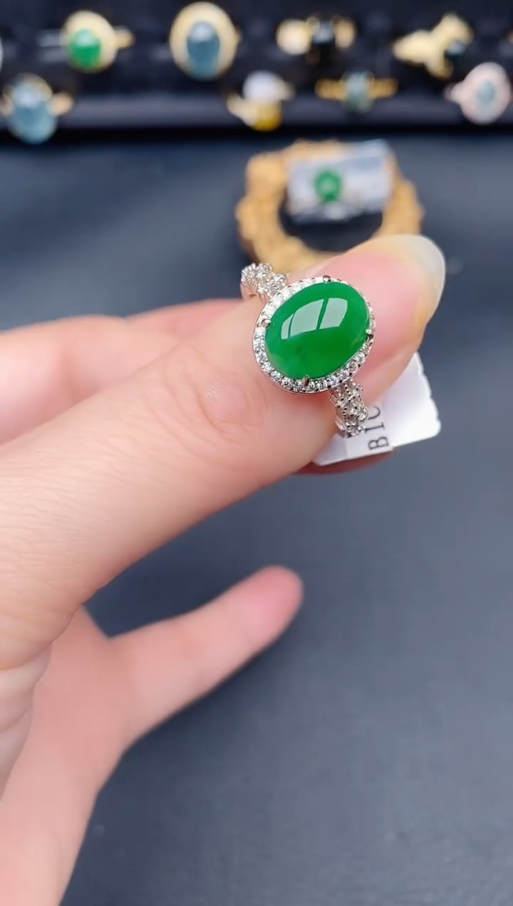 银S925镶嵌戒指翡翠天然a货翡翠97