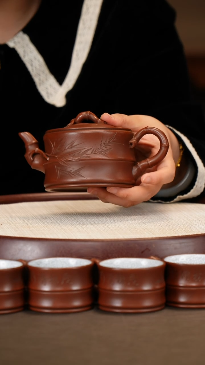 【闪购商品】紫砂茶壶【朱持平】老朱泥一品竹段套组 280CC