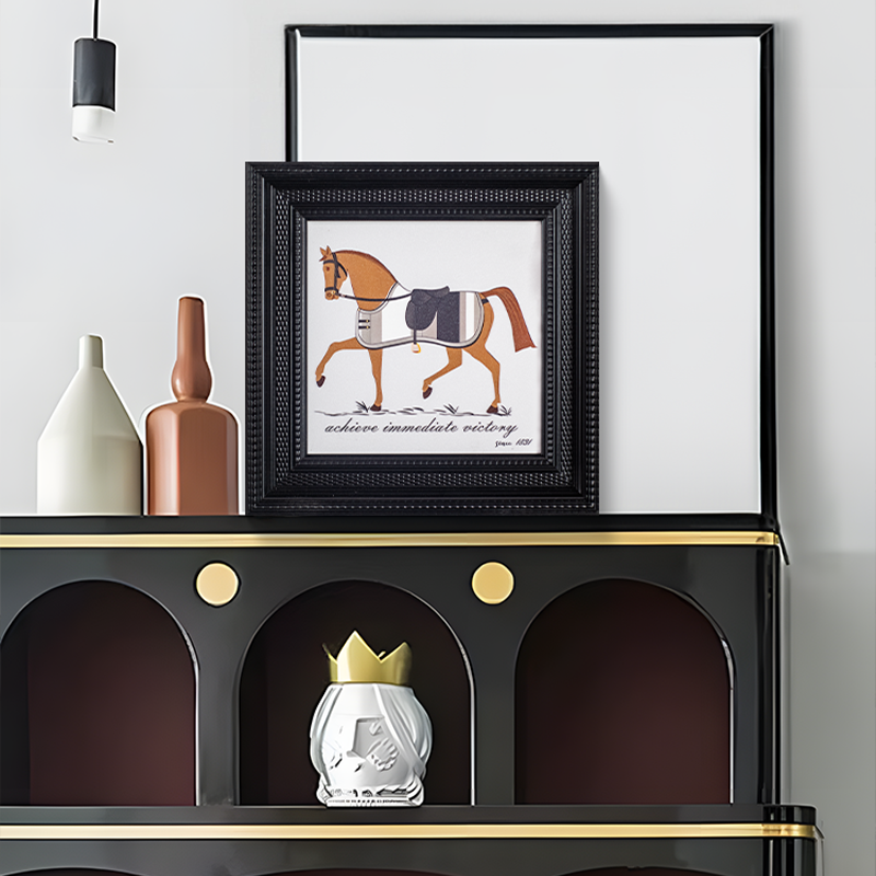 马到成功客厅法式轻奢装饰画美式复古书房摆画小众艺术壁画2828