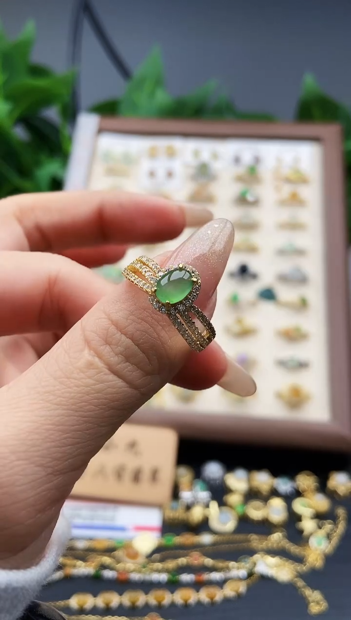 银S925镶嵌戒指翡翠12