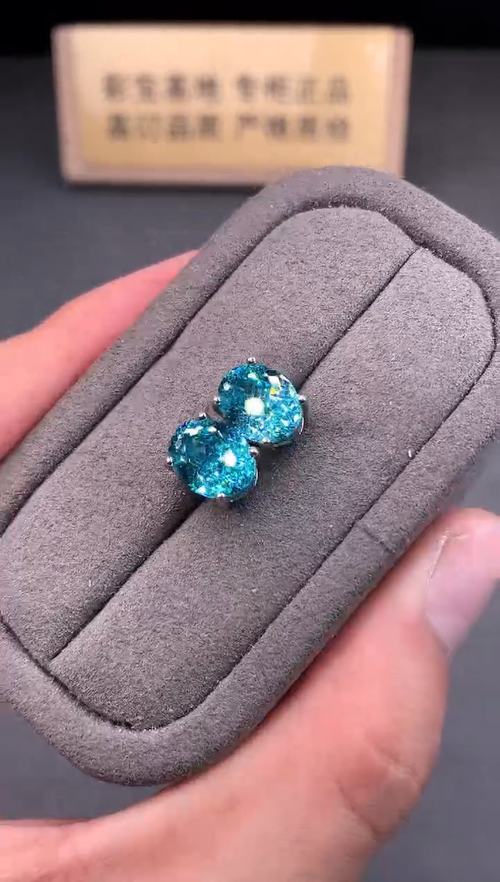 银S925镶嵌耳饰帕拉依巴碧玺3333