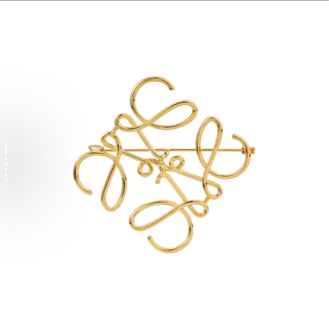 全新未使用 LOEWE/罗意威  Anagram 图案 胸针 银色/金色拍一发二