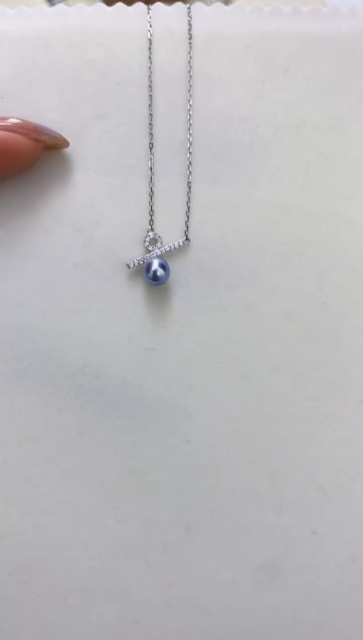 银S925镶嵌DA海水珍珠 GD181 灰珠套链7-8MM