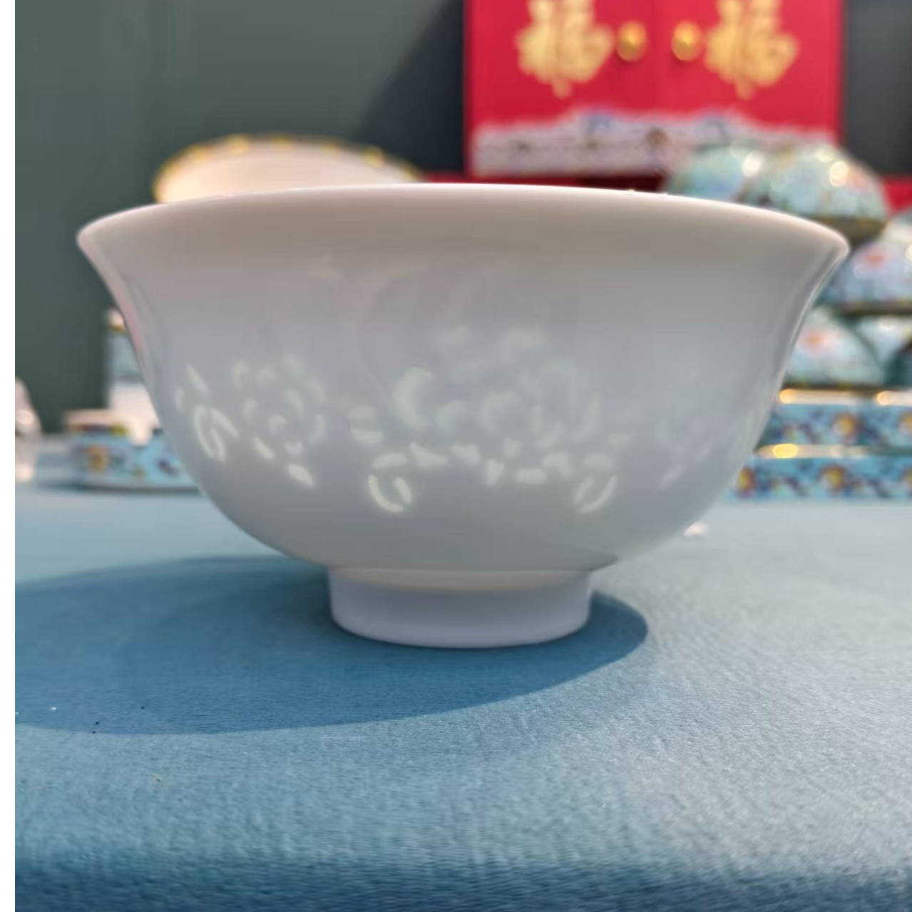 景德镇餐具【微瑕尾货】白玲珑牡丹花4.75英寸米饭碗